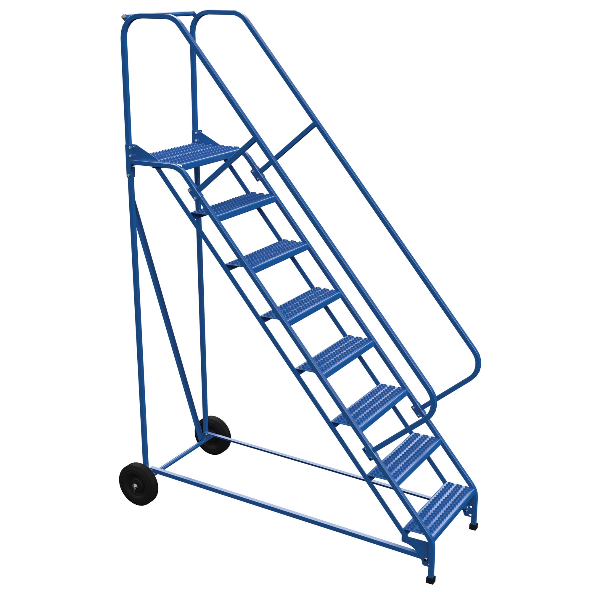 Vestil 8-Step Grip Strut Folding Ladder - 110in. Height, Steel, Removable Hand Rail, Model# LAD-RAF-8-24-G-EZ